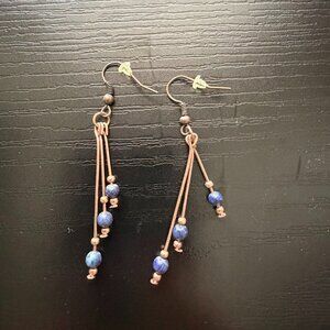 Rose Gold and Genuine Blue Stone Dangle Earrings